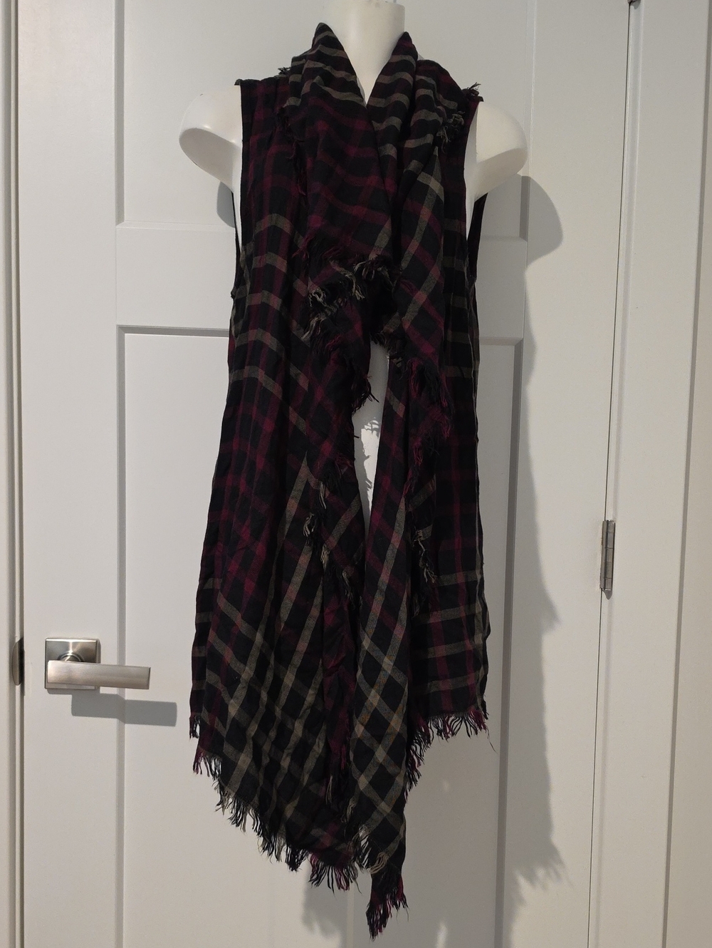 Maurices Checkered Long Sleeveless Cardigan Wrap